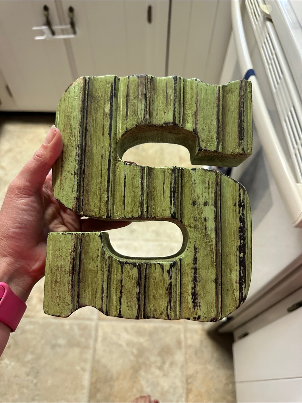 Distressed Wooden Letter "S" - Lime Green